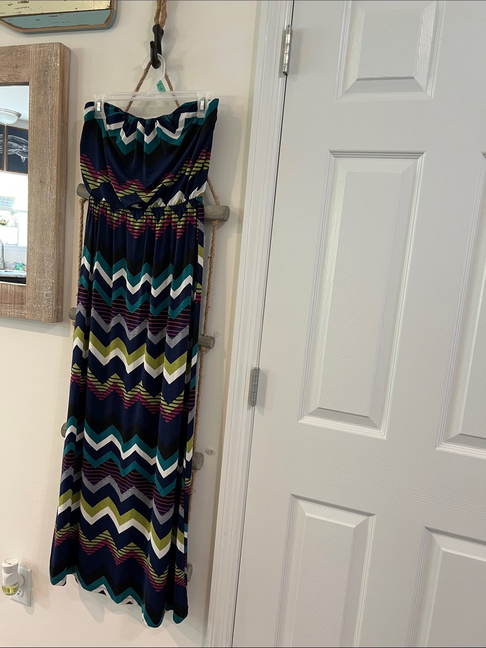 jcpenney Navy Multicolor Chevron Strapless Maxi Dress